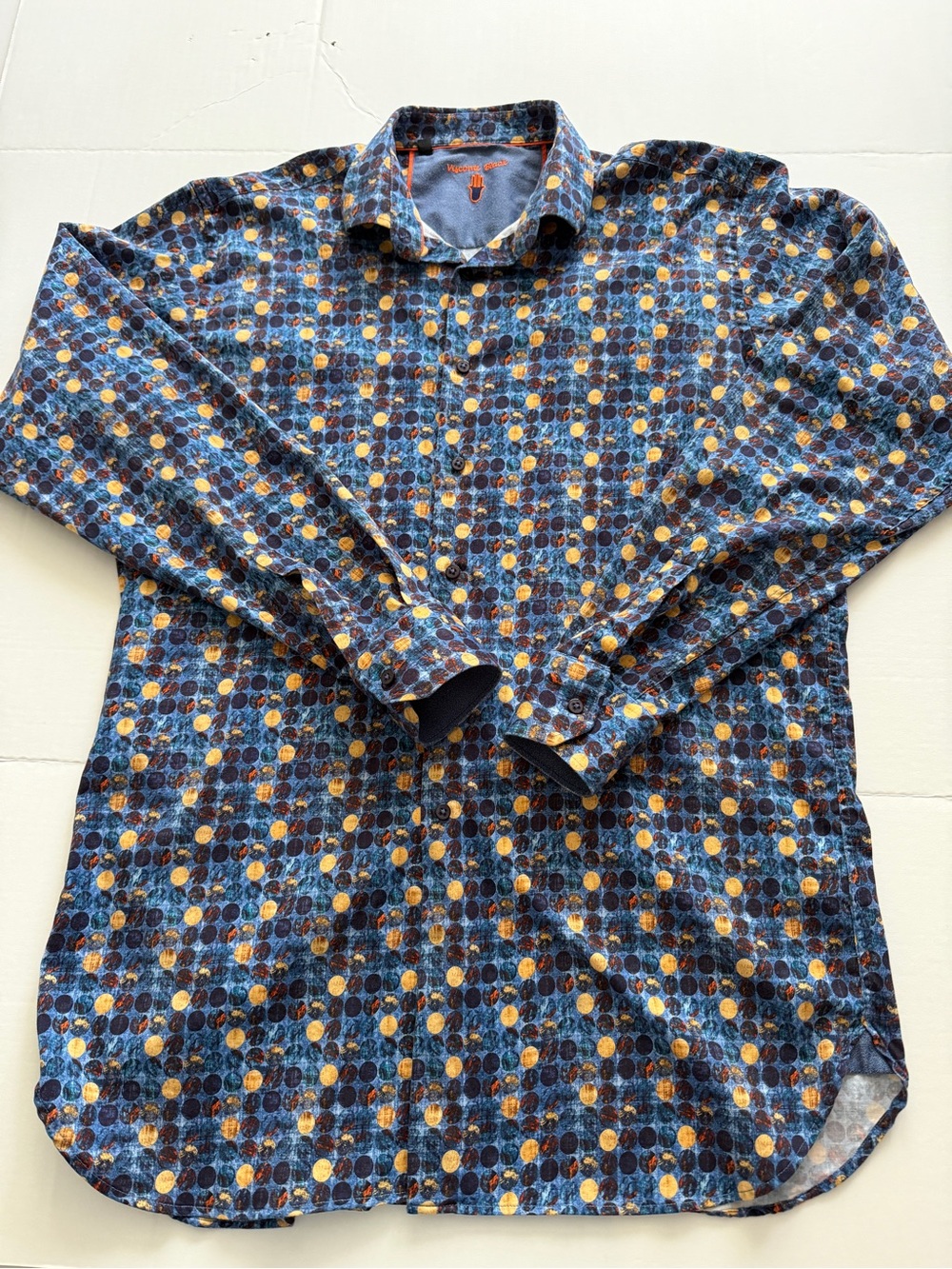 Men's Navy Blue Geo Dot Long-Sleeve Button-Down Shirt